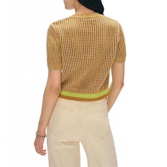 NEW WHITE + WARREN mesh t-shirt in tan marl - Picture 2 of 4